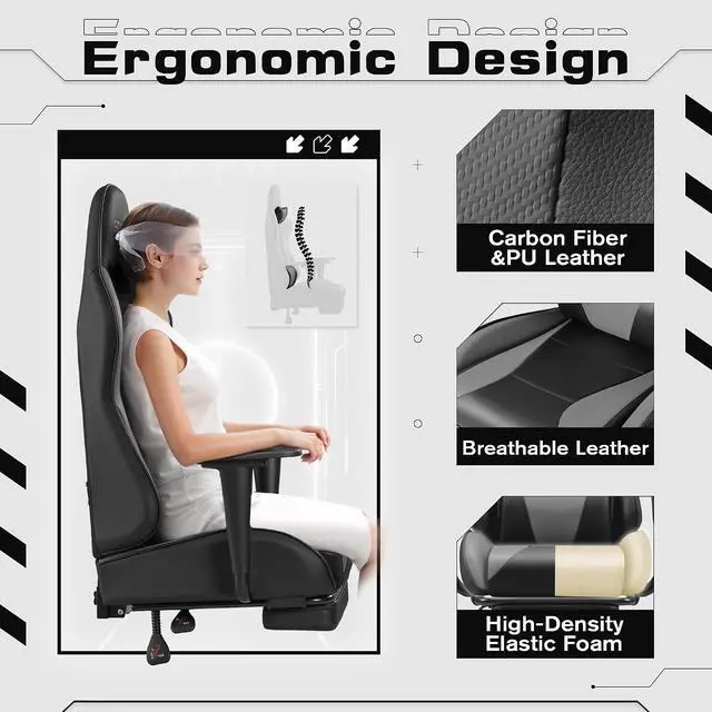 Alt view image 4 of 7 - Gaming Chairs, Computer Chair with Footrest and Massage Lumbar Support, Height Adjustable Game Chair with Headrest and Swivel Seat (Light Grey)