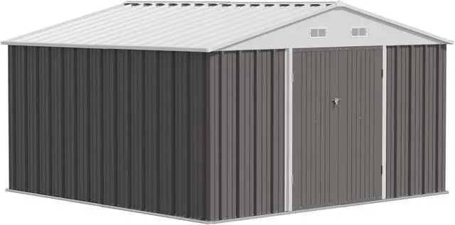 Alt view image 6 of 7 - 10 x 10 FT Outdoor Storage Shed, Large Metal Garden Shed & Tool Sheds for Backyard Garden Patio Lawn (Grey)