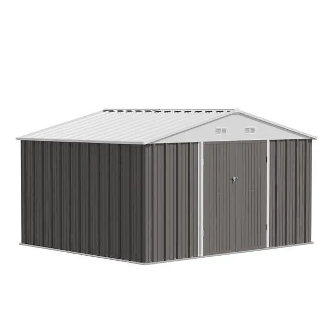 Alt view image 7 of 7 - 10 x 8 FT Outdoor Storage Shed, Large Metal Garden Shed & Tool Sheds for Backyard Garden Patio Lawn (Grey)