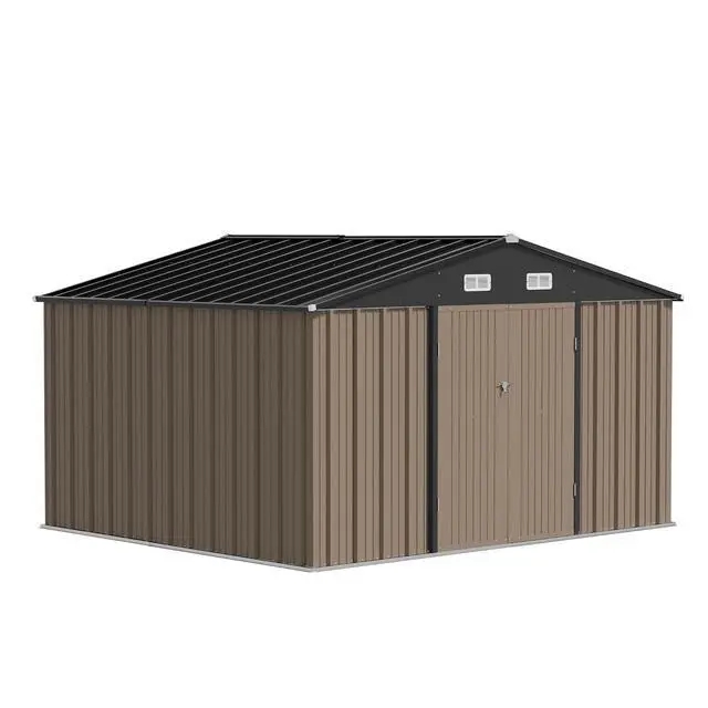 Alt view image 7 of 7 - 10 x 8 FT Outdoor Storage Shed, Large Metal Garden Shed & Tool Sheds for Backyard Garden Patio Lawn (Brown)