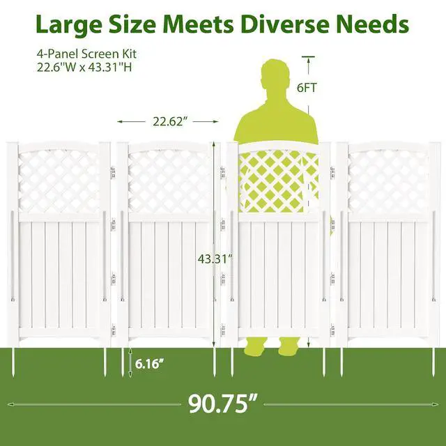 Alt view image 2 of 7 - Outdoor Privacy Fence, 4 Fence Panels Privacy Screen Panels for Outside and Yard, Resin Air Conditioner Lattice Fence for Trash Can (Off-White)