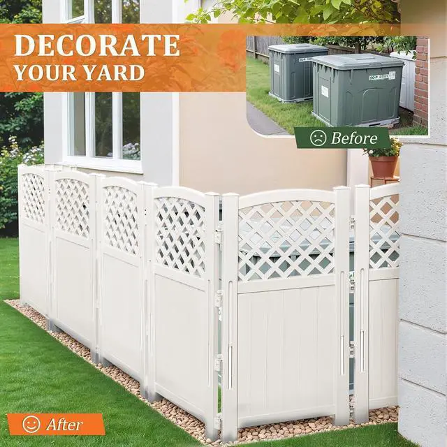 Alt view image 6 of 7 - Outdoor Privacy Fence, 4 Fence Panels Privacy Screen Panels for Outside and Yard, Resin Air Conditioner Lattice Fence for Trash Can (Off-White)