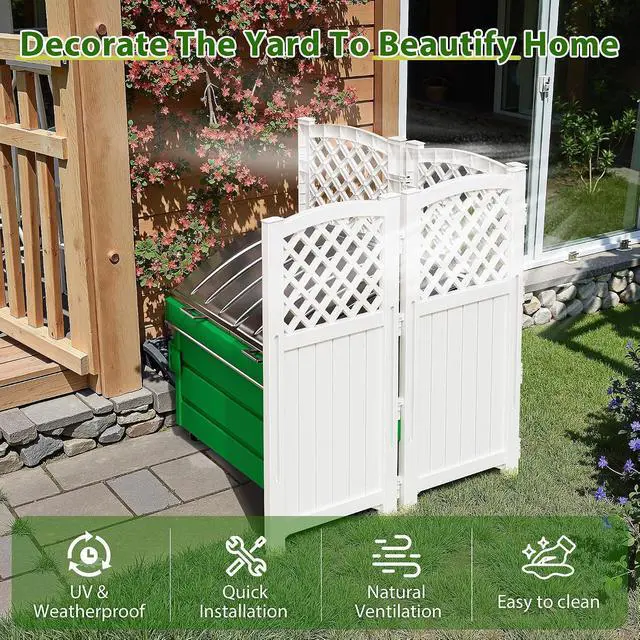 Alt view image 7 of 7 - Outdoor Privacy Fence, 4 Fence Panels Privacy Screen Panels for Outside and Yard, Resin Air Conditioner Lattice Fence for Trash Can (Off-White)
