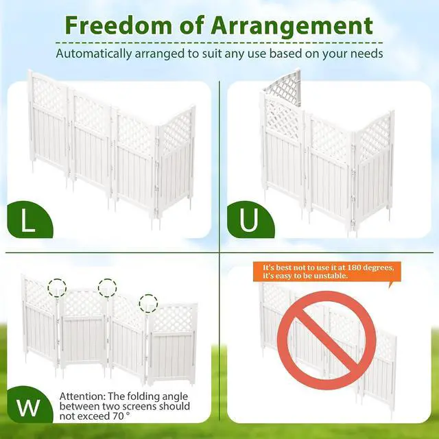 Alt view image 3 of 7 - Outdoor Privacy Fence, 4 Fence Panels Privacy Screen Panels for Outside and Yard, Resin Air Conditioner Lattice Fence for Trash Can (Off-White)