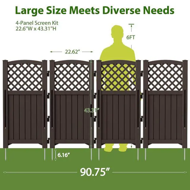 Alt view image 2 of 7 - Outdoor Privacy Fence, 4 Fence Panels Privacy Screen Panels for Outside and Yard, Resin Air Conditioner Lattice Fence for Trash Can (Brown)