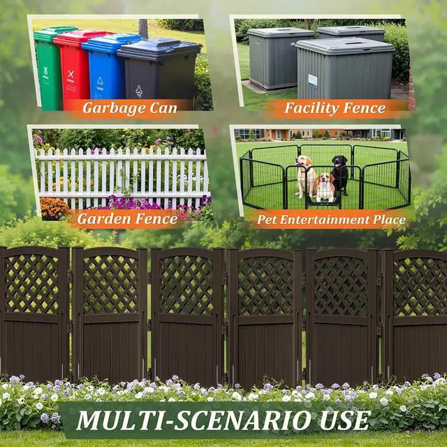 Alt view image 7 of 7 - Outdoor Privacy Fence, 4 Fence Panels Privacy Screen Panels for Outside and Yard, Resin Air Conditioner Lattice Fence for Trash Can (Brown)