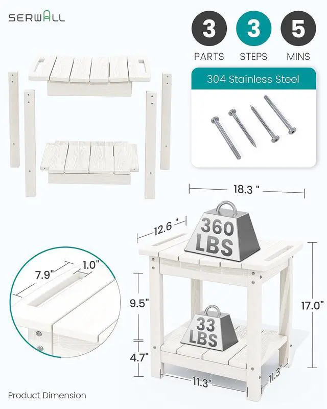Alt view image 2 of 7 - Shower Bench, 18" Shower Stool for Inside Shower, HDPE Waterproof Shower Seats for Adults with Storage Shelf & Handles, 360 lbs Capacity- White