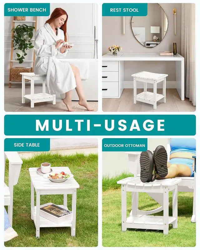 Alt view image 6 of 7 - Shower Bench, 18" Shower Stool for Inside Shower, HDPE Waterproof Shower Seats for Adults with Storage Shelf & Handles, 360 lbs Capacity- White