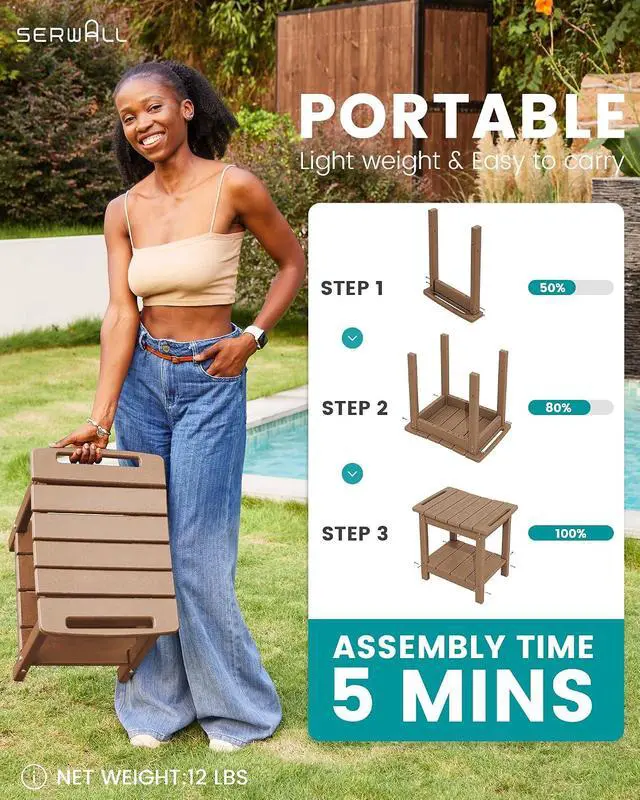 Alt view image 4 of 7 - Shower Bench, 18" Shower Stool for Inside Shower, HDPE Waterproof Shower Seats for Adults with Storage Shelf & Handles, 360 lbs Capacity- Brown
