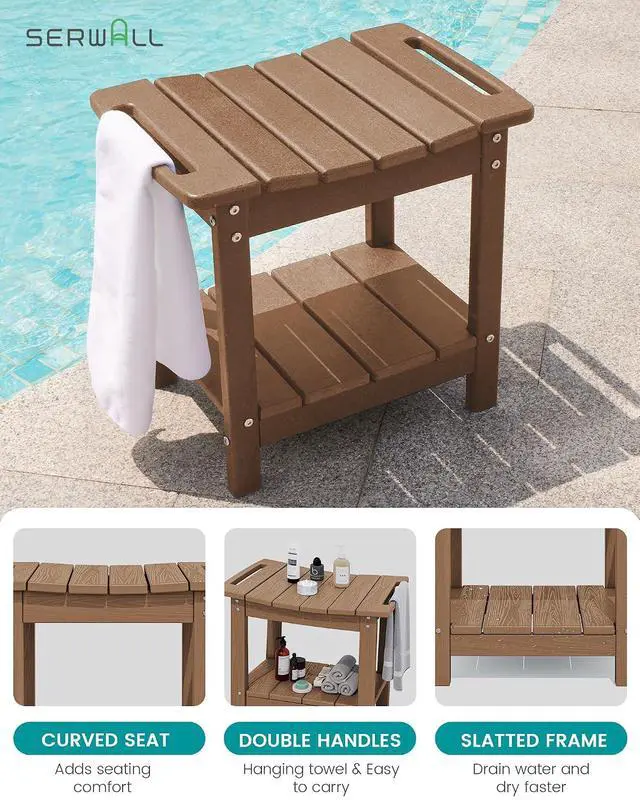 Alt view image 5 of 7 - Shower Bench, 18" Shower Stool for Inside Shower, HDPE Waterproof Shower Seats for Adults with Storage Shelf & Handles, 360 lbs Capacity- Brown