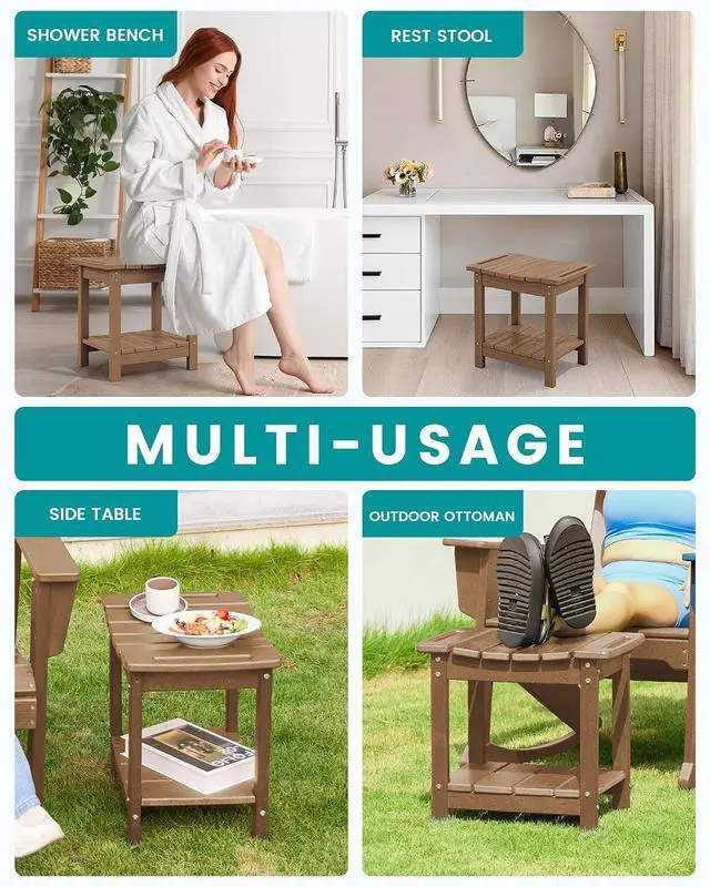 Alt view image 6 of 7 - Shower Bench, 18" Shower Stool for Inside Shower, HDPE Waterproof Shower Seats for Adults with Storage Shelf & Handles, 360 lbs Capacity- Brown