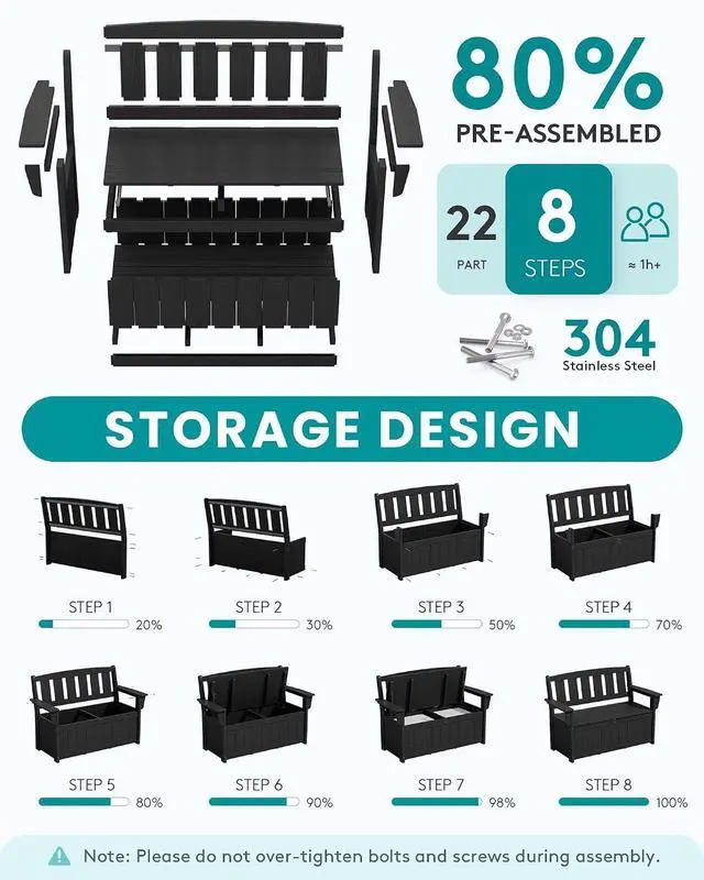 Alt view image 4 of 7 - HDPE Outdoor Storage Bench, All-Weather Deck Box with Waterproof Storage Bags, 57 Gallon Dual-Use Seat & Organizer Deck Boxes for Patio, Garden Tools & Pool (Dark Black)