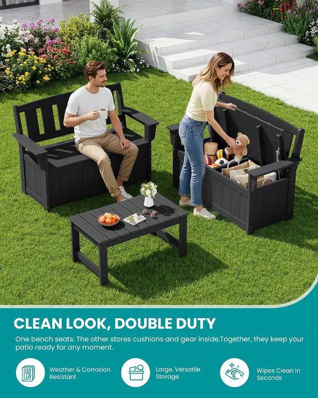 Alt view image 7 of 7 - HDPE Outdoor Storage Bench1(Dark Black)