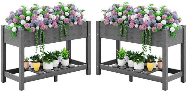 Main image of Raised Garden Bed with Legs Set of 2, 43"×17"×30" Large HDPE Elevated Planter Box for Vegetables Flower Herb Patio, All Weather Use- Gray