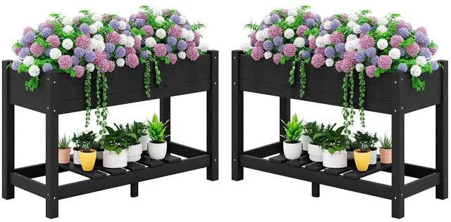Main image of Raised Garden Bed with Legs Set of 2, 43"×17"×30" Large HDPE Elevated Planter Box for Vegetables Flower Herb Patio, All Weather Use-Black