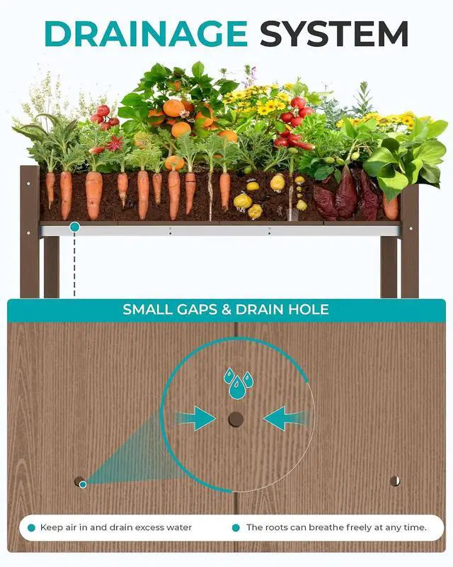 Alt view image 4 of 7 - Raised Garden Bed with Legs Set of 2, 43"×17"×30" Large HDPE Elevated Planter Box for Vegetables Flower Herb Patio, All Weather Use- Brown