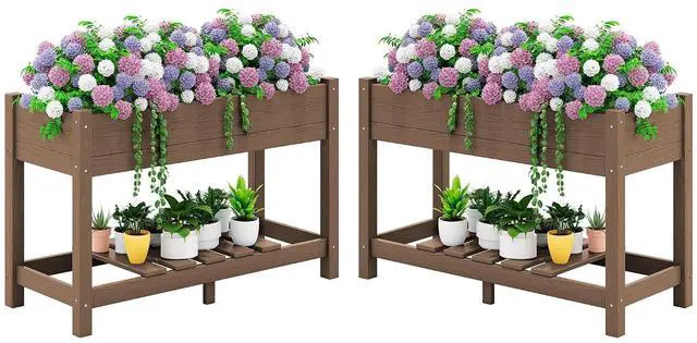 Main image of Raised Garden Bed with Legs Set of 2, 43"×17"×30" Large HDPE Elevated Planter Box for Vegetables Flower Herb Patio, All Weather Use- Brown