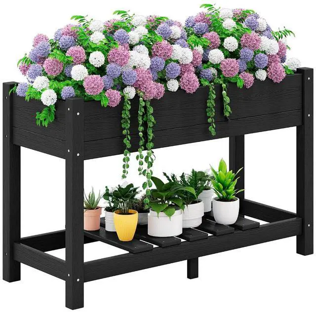 Main image of Raised Garden Bed, Black, 43"×17"×30" | Large HDPE, Elevated Planter Box, For Vegetables Flower Herb, Patio, All Weather Use