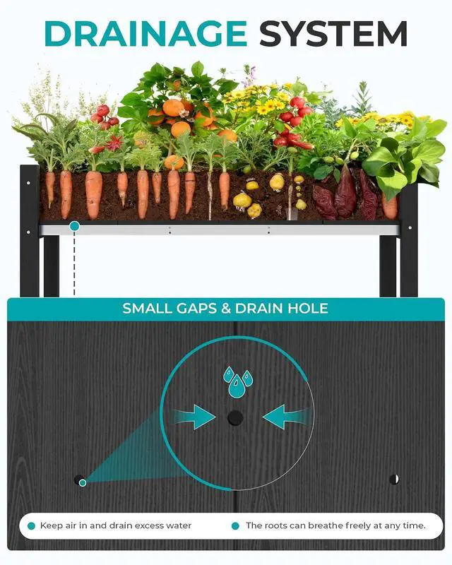 Alt view image 4 of 7 - Raised Garden Bed with Legs Set of 2, 43"×17"×30" Large HDPE Elevated Planter Box for Vegetables Flower Herb Patio, All Weather Use-Black