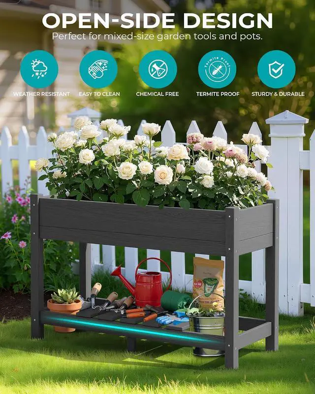 Alt view image 3 of 7 - Raised Garden Bed with Legs Set of 2, 43"×17"×30" Large HDPE Elevated Planter Box for Vegetables Flower Herb Patio, All Weather Use- Gray