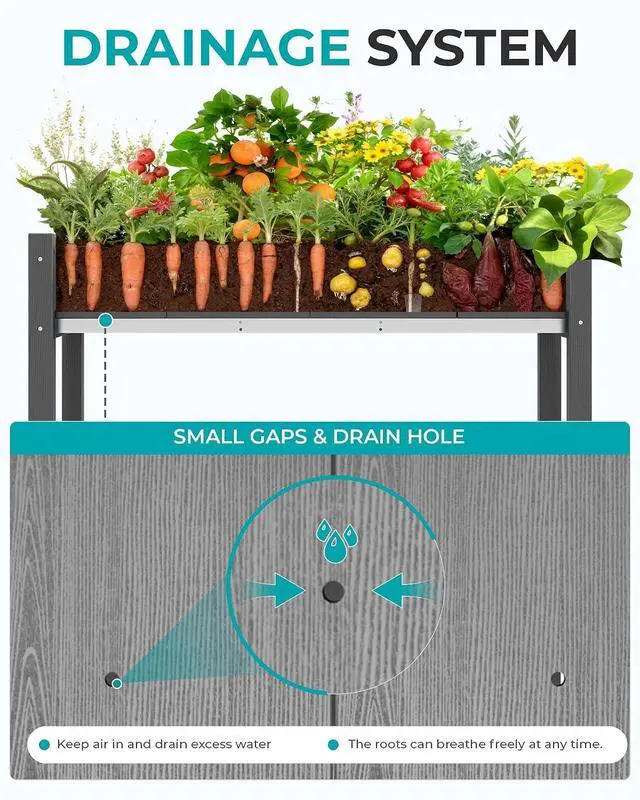 Alt view image 4 of 7 - Raised Garden Bed with Legs Set of 2, 43"×17"×30" Large HDPE Elevated Planter Box for Vegetables Flower Herb Patio, All Weather Use- Gray
