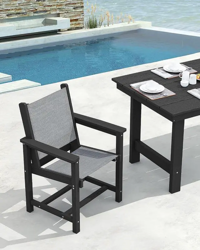 Alt view image 5 of 7 - 5 Piece Patio Dining Sets, Outdoor HDPE Dining Furniture Set with Umbrella Hole Cut-Out Table and 4 Woven Chairs, Gray