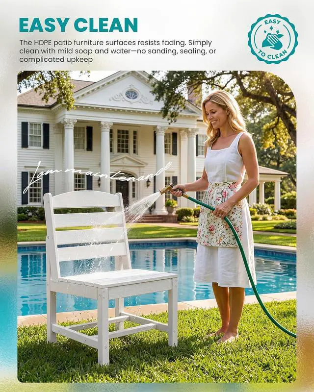 Alt view image 5 of 7 - Patio Dining Sets for 6 Person, HDPE Dining Set with 6 Armless Chairs, White