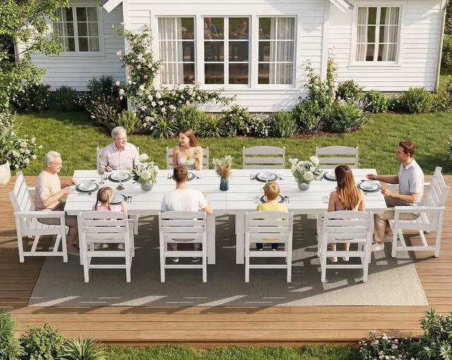 Alt view image 7 of 7 - Patio Dining Sets for 6 Person, HDPE Dining Set with 6 Armless Chairs, White