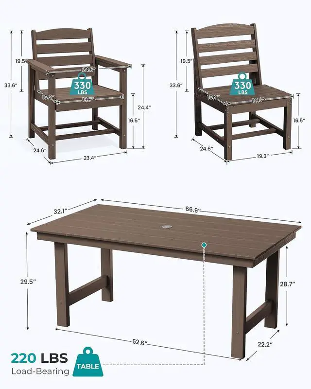Alt view image 2 of 7 - Patio Dining Sets for 6 Person, HDPE Dining Set with 6 Armless Chairs, Coffee