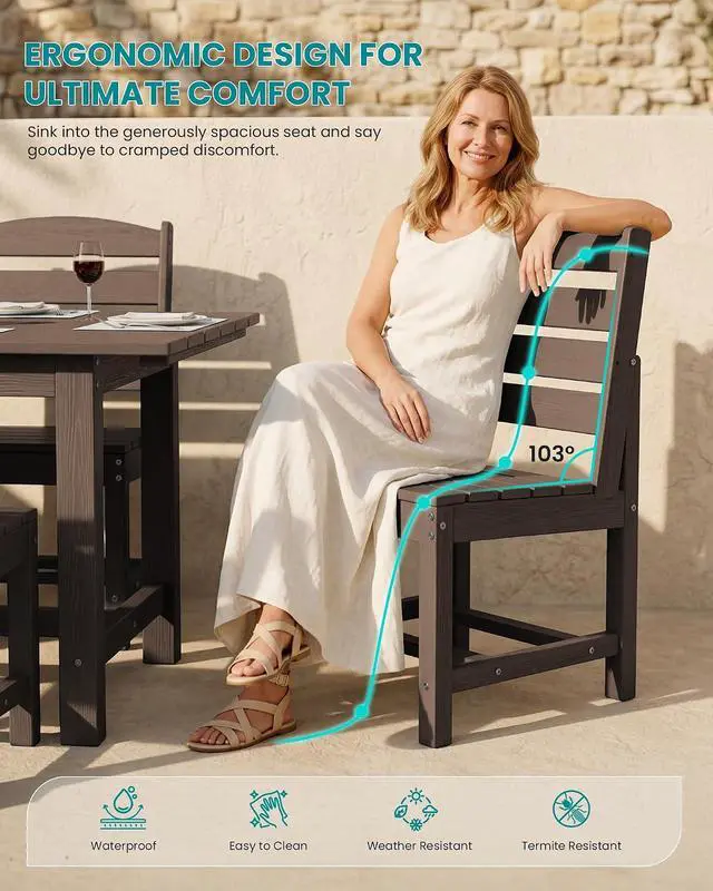 Alt view image 3 of 7 - Patio Dining Sets for 6 Person, HDPE Dining Set with 6 Armless Chairs, Coffee