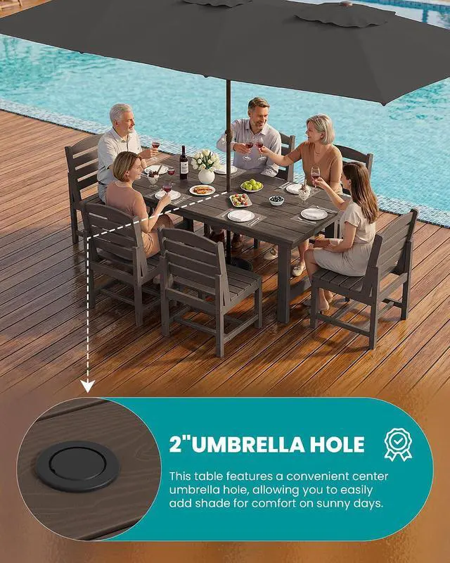 Alt view image 4 of 7 - Patio Dining Sets for 6 Person, HDPE Dining Set with 6 Armless Chairs, Coffee