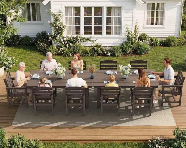 Alt view image 5 of 7 - Patio Dining Sets for 6 Person, HDPE Dining Set with 6 Armless Chairs, Coffee