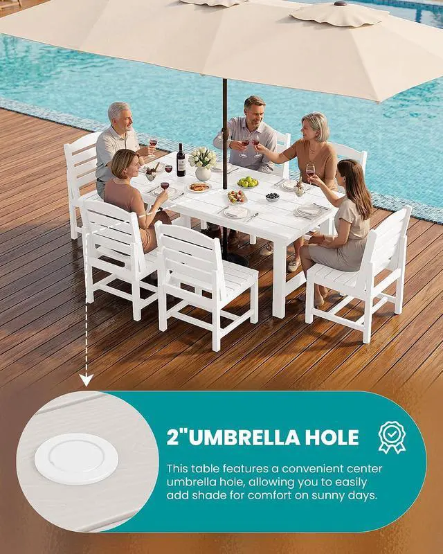 Alt view image 4 of 7 - Patio Dining Sets for 6 Person, HDPE Dining Set with 6 Armless Chairs, White