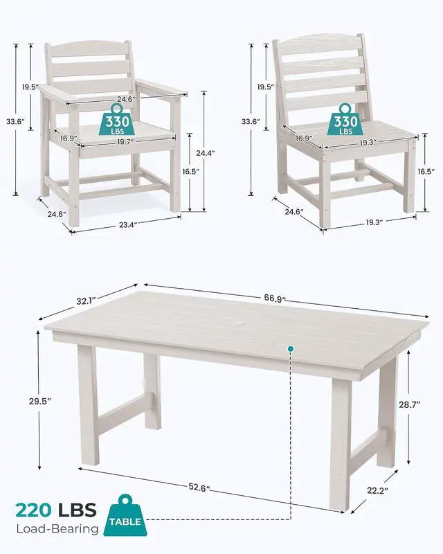 Alt view image 2 of 7 - Patio Dining Sets for 6 Person, HDPE Dining Set with 6 Armless Chairs, White