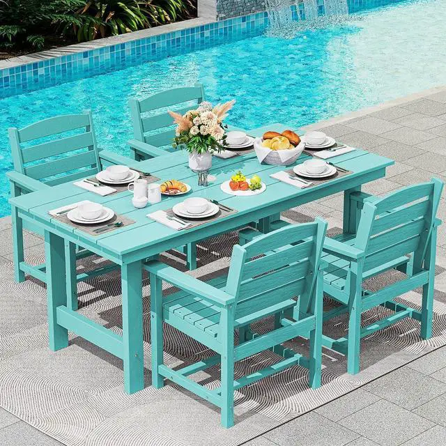 Main image of Patio Table Set, 5-Piece Outdoor HDPE Furniture with Umbrella Hole, All Weather Dining Table and Chairs for Lawn, Garden, Poolside, Aruba
