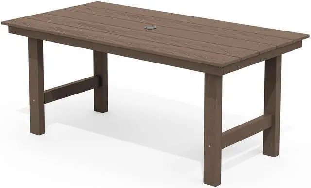 Main image of 6-Person Outdoor Dining Table - 67" Rectangle HDPE Patio Table with Center Umbrella Hole, Weatherproof, Coffee