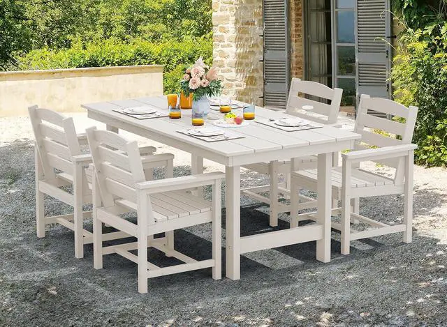 Alt view image 6 of 7 - Patio Table Set, Outdoor HDPE Dining Set with Umbrella Hole, 5-Piece - Table and 4 Chairs, All Weather for Lawn, Garden, Poolside, White