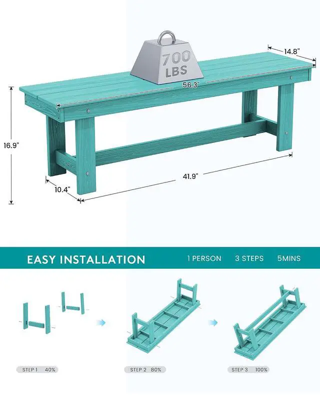 Alt view image 5 of 7 - Outdoor Dining Set for 6, HDPE Dining Furniture Set with Umbrella Hole Cut-Out Table and 1 Dining Bench and 4 Chairs, All Weather Outdoor Dining Bench Sets, Aruba
