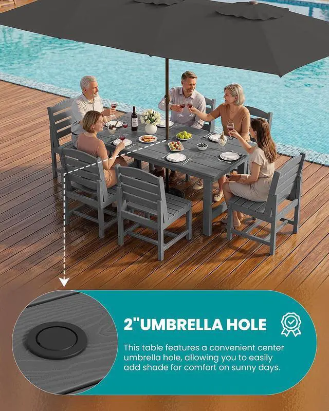 Alt view image 3 of 7 - Patio Dining Sets for 6 Person, HDPE Dining Set with 6 Armless Chairs, Gray