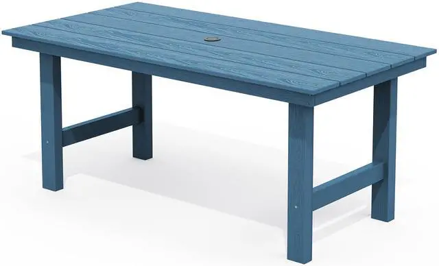 Main image of Outdoor Dining Table, 67" Rectangle HDPE Dining Table for 6, Patio Table for Dining with Umbrella Hole, Blue