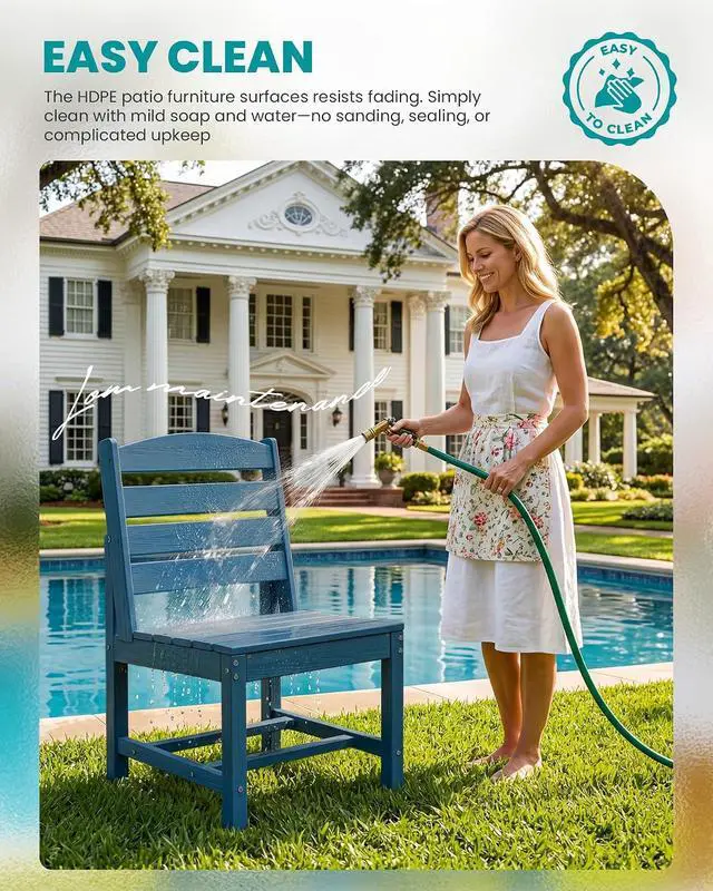 Alt view image 5 of 7 - Patio Dining Sets for 10 Person, HDPE Dining Set with 2 Tables, 8 Armless Chairs and 2 Armed Dining Chairs, Blue
