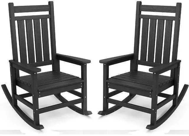 Main image of Outdoor Rocking Chair Set of 2, HDPE Rocking Chairs for Adult, Black