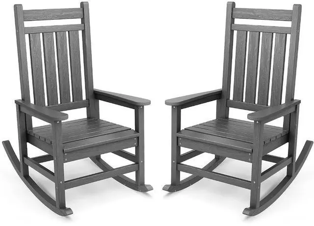 Main image of Outdoor Rocking Chair Set of 2, HDPE Rocking Chairs for Adult, All Weather Porch Rockers for Lawn Garden, Grey