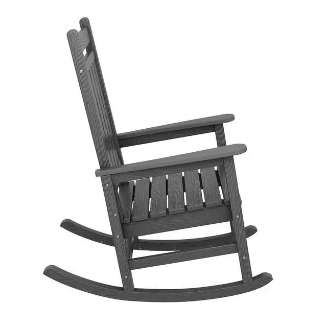 Alt view image 6 of 7 - Oversized Rocking Chair, Outdoor Rocking Chair for Adults, All Weather Resistant Porch Rocker for Lawn Garden, Grey