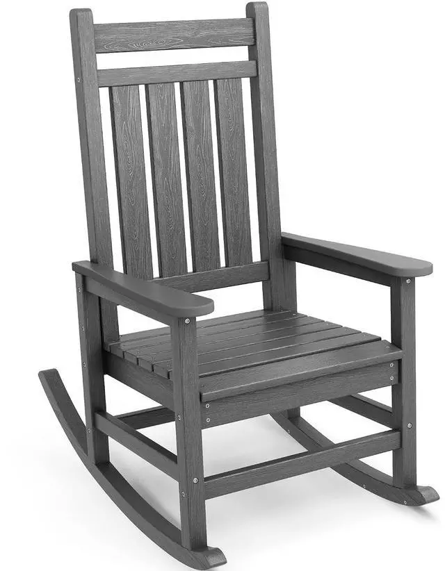 Main image of Oversized Rocking Chair, Outdoor Rocking Chair for Adults, All Weather Resistant Porch Rocker for Lawn Garden, Grey