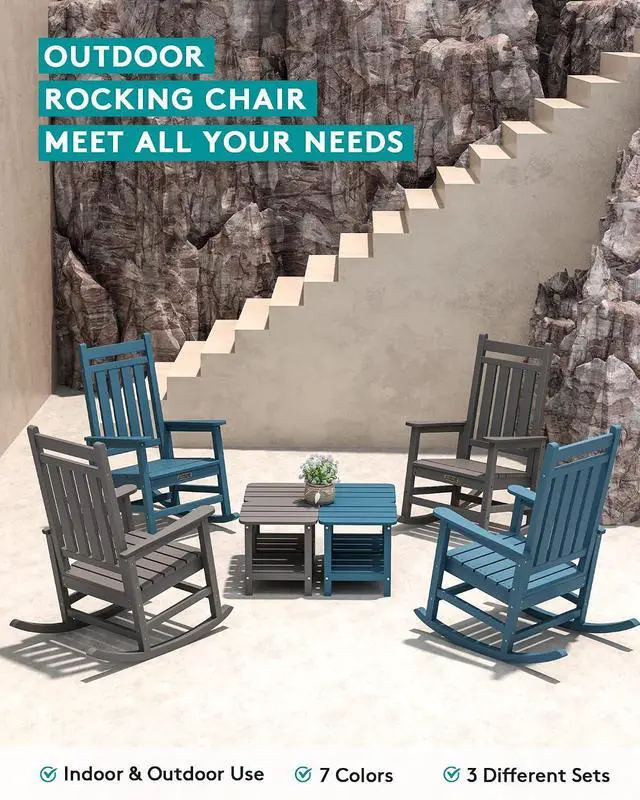 Alt view image 5 of 7 - Oversized Rocking Chair, Outdoor Rocking Chair for Adults, All Weather Resistant Porch Rocker for Lawn Garden, Grey