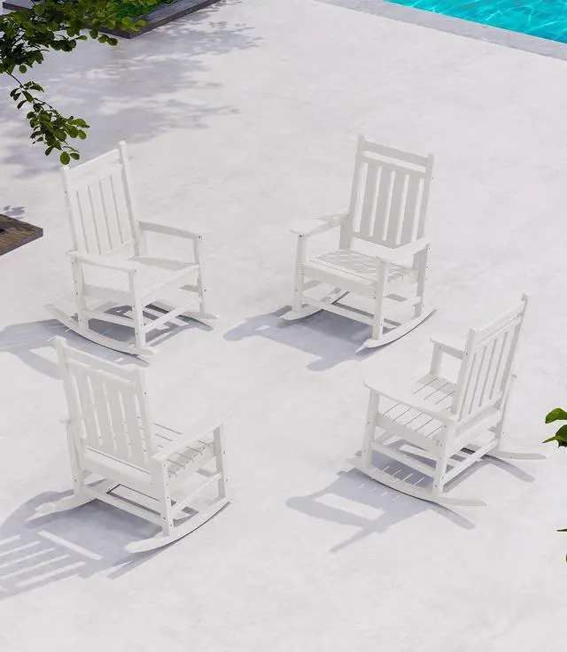 Main image of Oversized Outdoor Rocking Chair Set of 4, HDPE Rocker for Adults, Patio Rocking Chairs for Porch, White