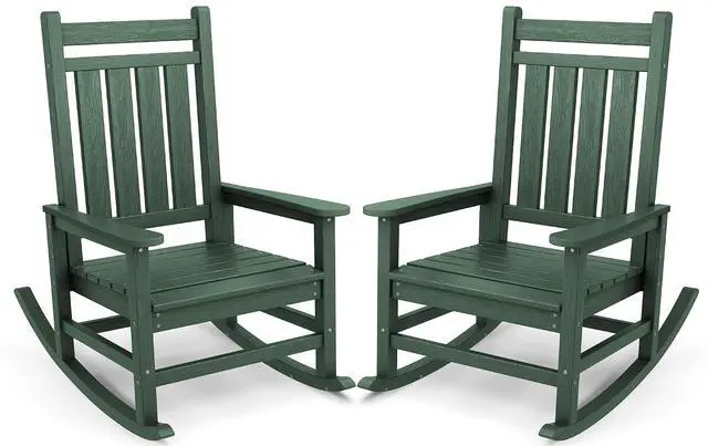 Main image of Oversized Outdoor Rocking Chair Set of 2, HDPE Rocker for Adults, Patio Rocking Chairs for Porch, Green