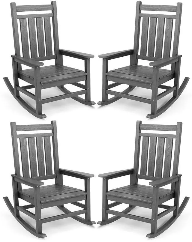 Main image of Oversized Outdoor Rocking Chair Set of 4, HDPE Rocker for Adults, Patio Rocking Chairs for Porch, Grey