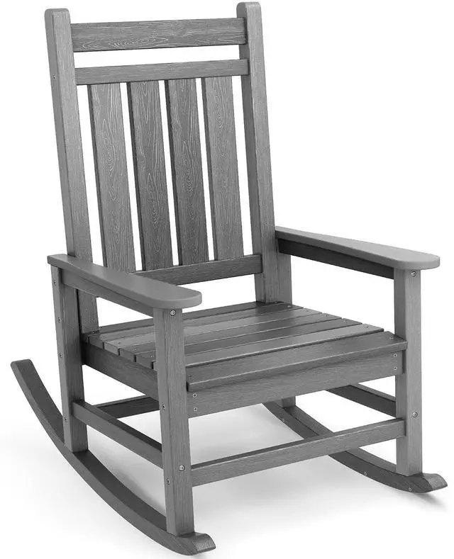 Main image of Outdoor Rocking Chair, HDPE Rocking Chair for Adults, All Weather Porch Rocker for Lawn Garden, Unique Color Matching Each Chair Varies, Multi-Tone Grey